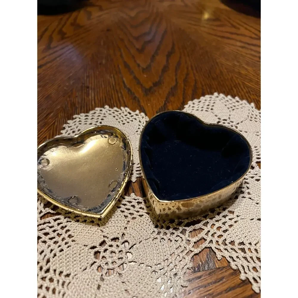 Vintage Gold Metal Jewelry Box with Blue Velvet Lining